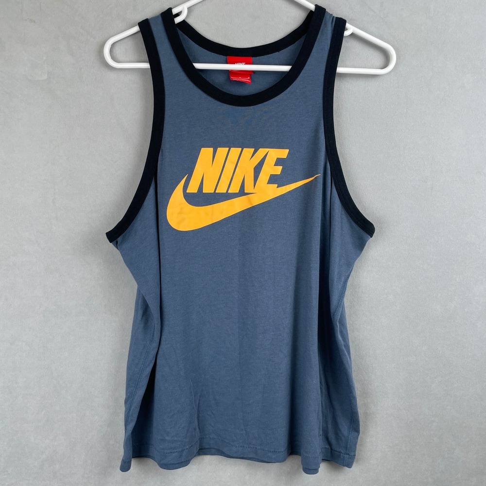 Nike Sportswear Ace Logo Futura Ringer Tank Top Blue Orange L Retro Rare Red Tag